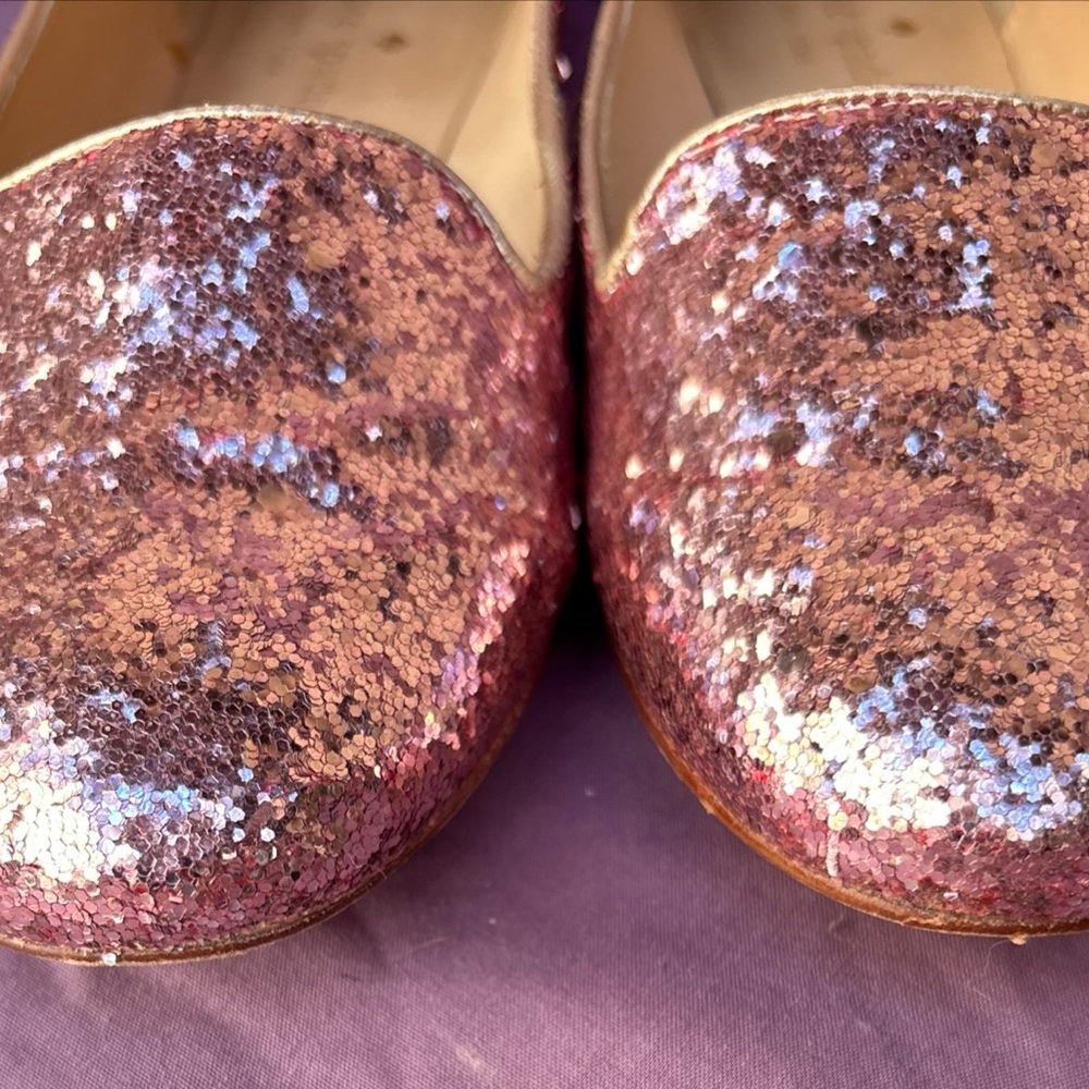 Kate Spade New York PINK GLITTER Loafers Slip-On Flats Barbie Flats 6 M Leather - Picture 7 of 9